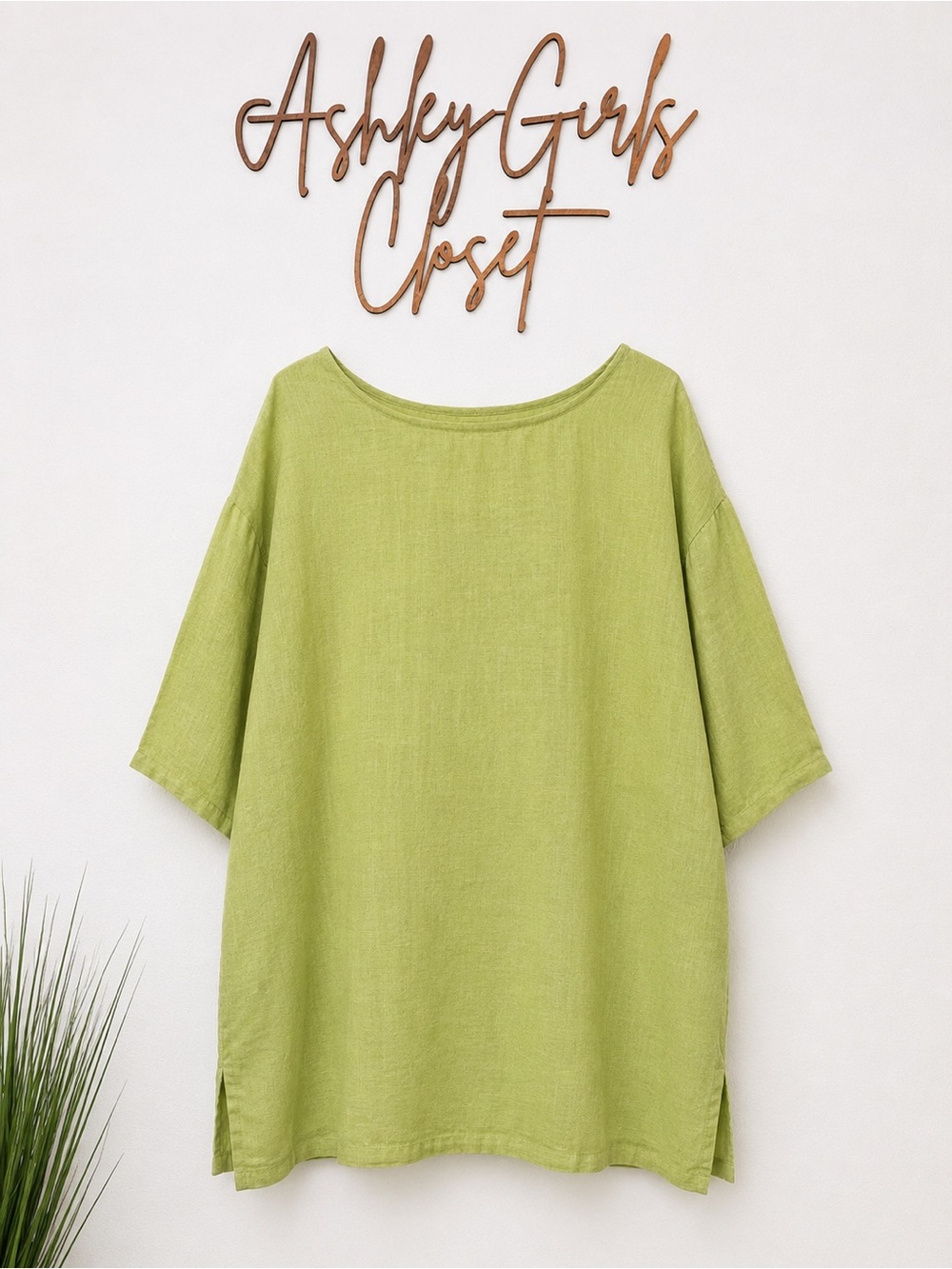 FLAX Jeanne Engelhart 100% Linen Green Oversized Tunic Top Small